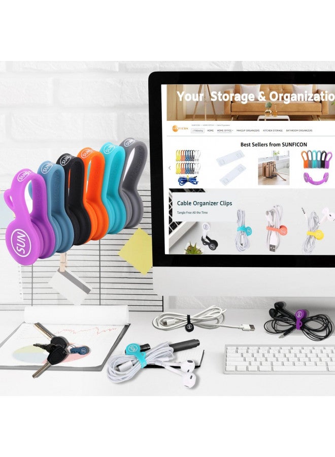 SUNFICON 6 Pack Magnetic Cord Organizers Cable Clips Cable Straps Silicone Twist Ties Colorful Headphone Cord Keeper Holder Manager Bookmark Whiteboard Fridge Magnet Keychain Gift Home,Office,School - Image 2