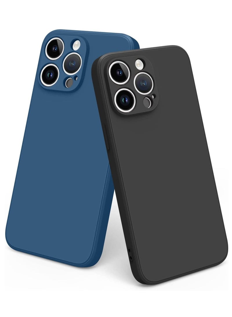 ELTRAZONE حافظة حماية سيليكون، متوافقة مع آيفون 14 برو ماكس 6.7 “، حماية كاملة للجسم، حافظة سيليكون سائلة ناعمة مقاومة للصدمات (أسود/أزرق بحري) - Image 1