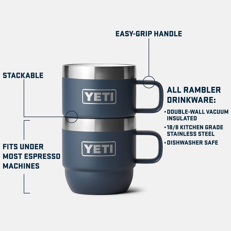 YETI كوب ييتي رامبلر سعة 6 أونصات قابل للتكديس، فولاذ مقاوم للصدأ، معزول بالفراغ، كوب إسبريسو/قهوة، عبوة من 2، أبيض - Image 2