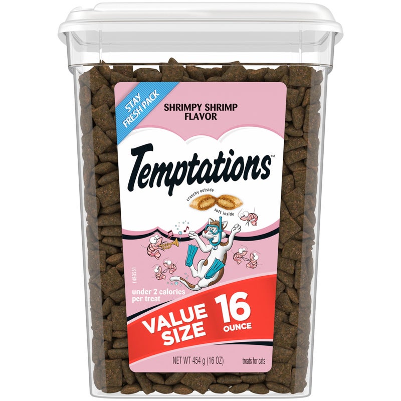 Temptations Classic Crunchy and Soft Cat Treats Shrimpy Shrimp Flavor 16 oz Tub
