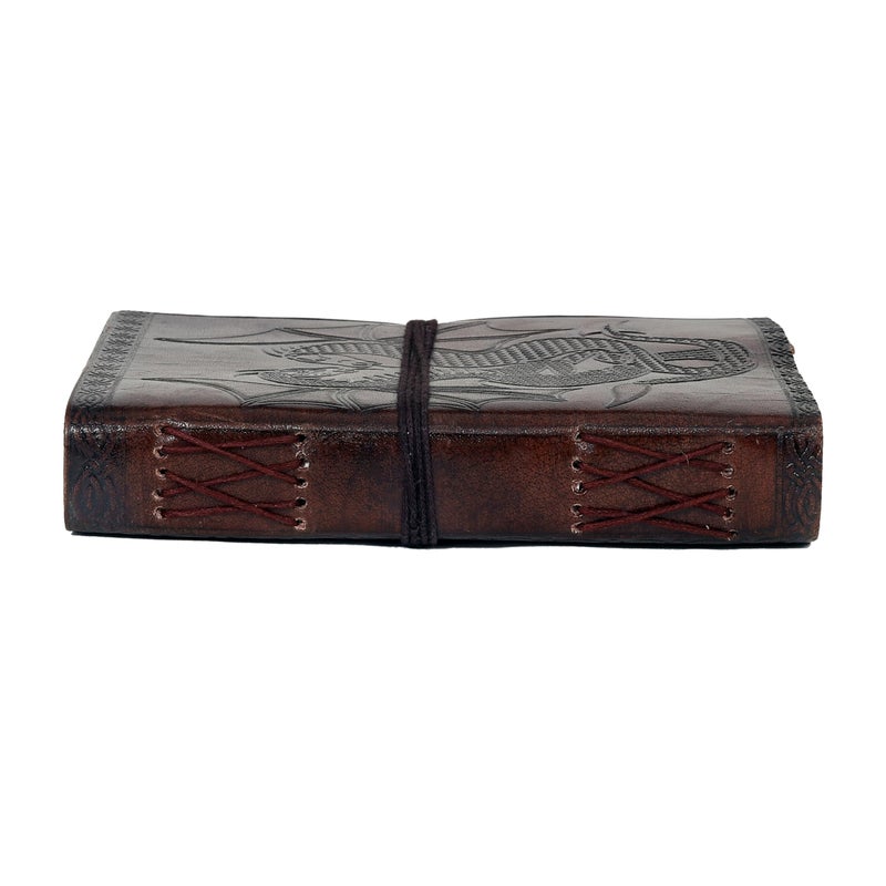 AzureGreen DOUBLE DRAGON Blank Page BOOK Handcrafted Leather Writing Unlined 5 x 7 JOURNAL (Brown) - Image 5