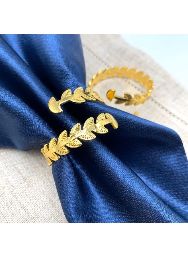 Relex Gold Napkin Rings, Gold Leaf Napkin Holder Ring for Table Setting, 8Pcs Boho Napkin Rings Set for Dinner Party, Valentines Day, Family Gatherings, Wedding, Table Decorations - Image 2