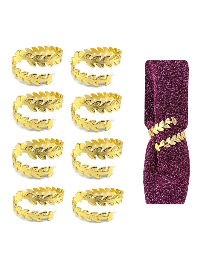 Relex Gold Napkin Rings, Gold Leaf Napkin Holder Ring for Table Setting, 8Pcs Boho Napkin Rings Set for Dinner Party, Valentines Day, Family Gatherings, Wedding, Table Decorations - Image 1