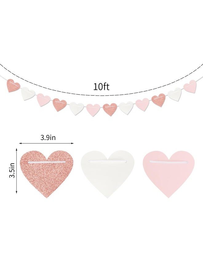 burgleda Rose-Gold Light Pink-White Party-Decorations Heart-Garland - 40ft Valentines Glitter Streamers Banner,Galentines Women Romantic Special Night Wedding Bachelorette Birthday Backdrop Decor Burgleda - Image 2