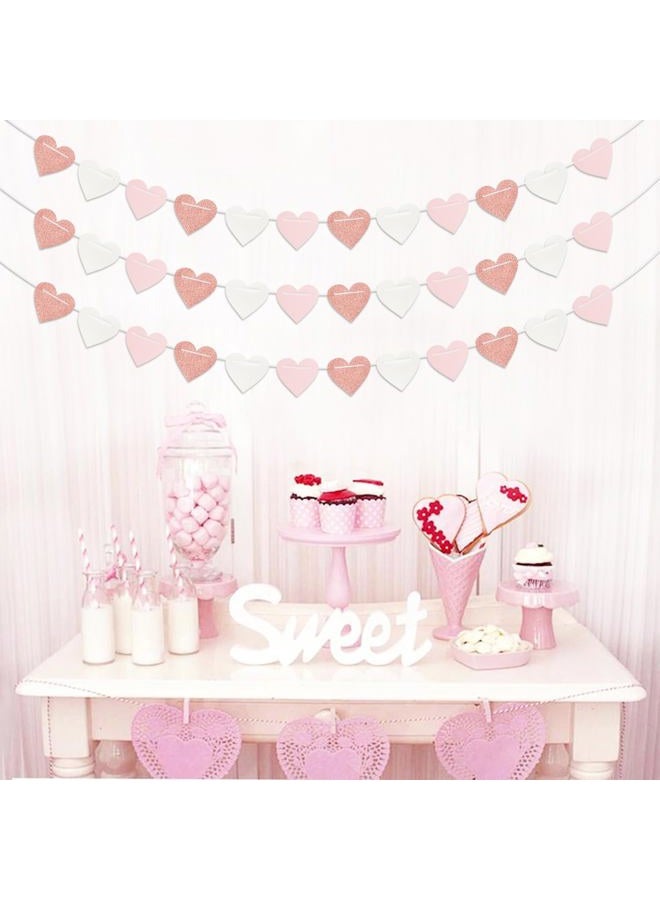 burgleda Rose-Gold Light Pink-White Party-Decorations Heart-Garland - 40ft Valentines Glitter Streamers Banner,Galentines Women Romantic Special Night Wedding Bachelorette Birthday Backdrop Decor Burgleda - Image 4