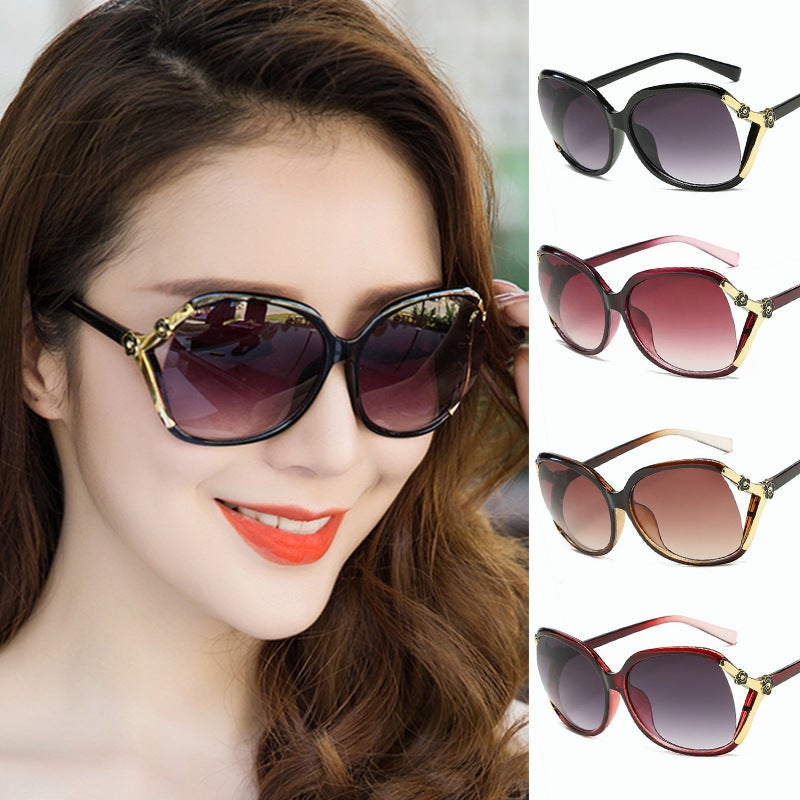 Generic Large frame camellia sunglasses rose European and American fashion sunglasses retro middle-aged womens glasses manufacturers wholesale Gradient Tea Box