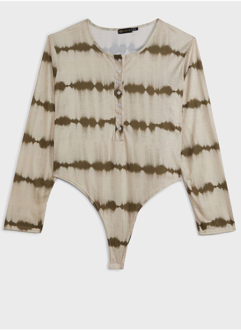 I Saw It First Curve - Nude Plus Tie Dye Button Front Long Sleeve Bodysuit - Image 1