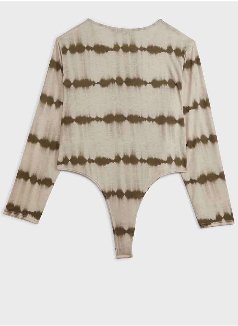 I Saw It First Curve - Nude Plus Tie Dye Button Front Long Sleeve Bodysuit - Image 1