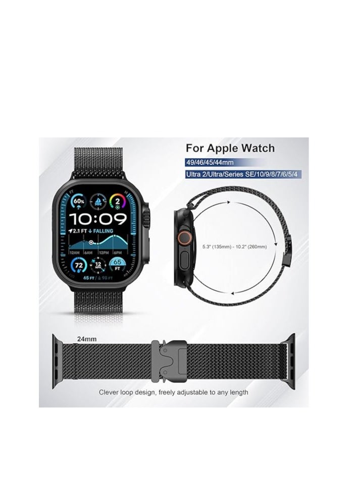 Generic - Milanese Mesh Loop Band Compatible with Apple Watch Ultra 1/2 49mm 46mm 45mm 44mm 42mm Men Women, Designer Parachute-Style Metal Buckle Adjustable Strap for iWatch SE Series 10 9 8 7 6 5 4 3 2 1 SE - Image 1
