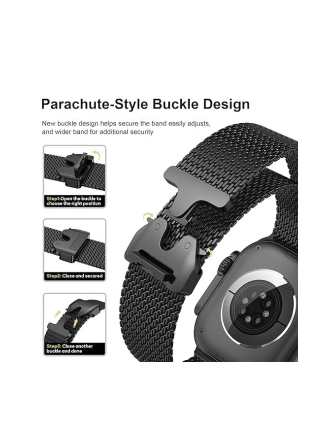 Generic - Milanese Mesh Loop Band Compatible with Apple Watch Ultra 1/2 49mm 46mm 45mm 44mm 42mm Men Women, Designer Parachute-Style Metal Buckle Adjustable Strap for iWatch SE Series 10 9 8 7 6 5 4 3 2 1 SE - Image 1
