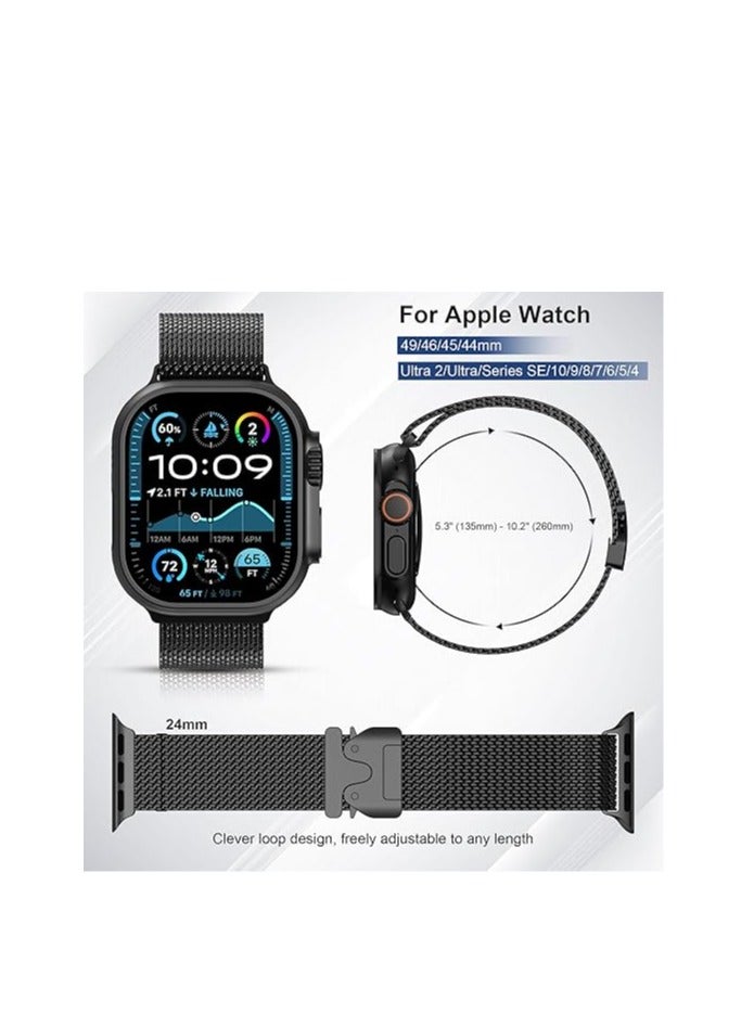 Milanese Mesh Loop Band Compatible with Apple Watch Ultra 1/2 49mm 46mm 45mm 44mm 42mm Men Women, Designer Parachute-Style Metal Buckle Adjustable Strap for iWatch SE Series 10 9 8 7 6 5 4 3 2 1 SE - Image 4
