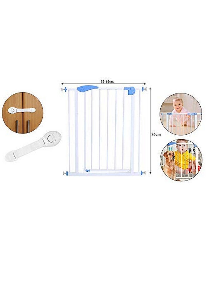 Safe-O-Kid ® Tot Tamer Metal 2 Way Auto Close Baby Safety Gate With 1 Year Manufacturer Warranty, (75-85 Cm) Adjustable,Barrier For Stairs, Door And Hallways, Barrier Fence- Blue - Image 3