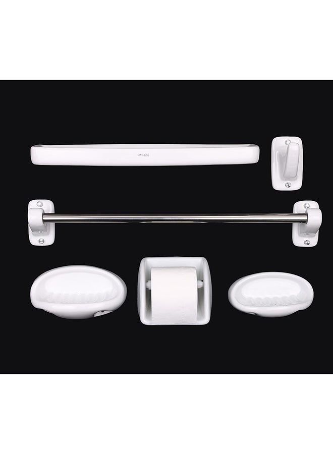 milano Ceramic Bathroom Accessories 6 Pcs Set With Chrome Towel Rod Ceramic Full Bathroom Accessories Set For Bathroom Commercial Lavatories L 60 X W 16 X H 15 Cm White - Image 1