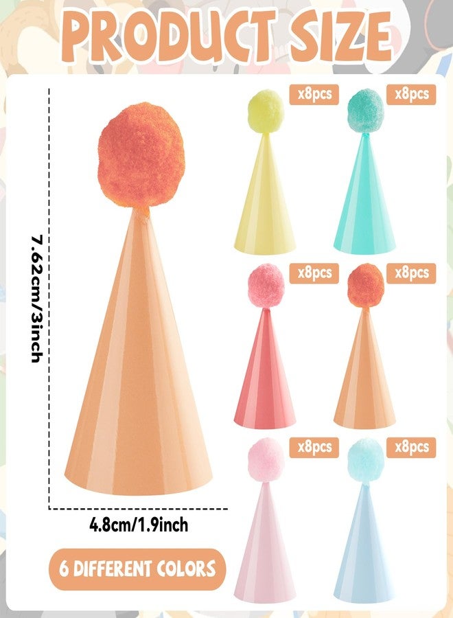 Lonfliness 48Pcs Mini Pastel Birthday Party Hats for Stuffed Animals 3Inch Adjustable Cone Caps with DIY Pom Poms Colorful Mini Party Hats Pets Dolls Kids Small Pastel Birthday Decorations Kit for Holidays - Image 2