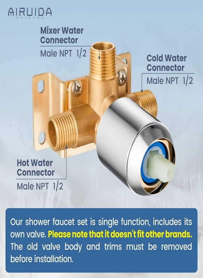 Airuida Square Single-Function Brass Faucet Shower Rough-in Valve Male Thread Bathroom Trim Kit Single Handle Tub Shower Valve 4.3 Inch Cover Plate Chrome Polish - Image 2