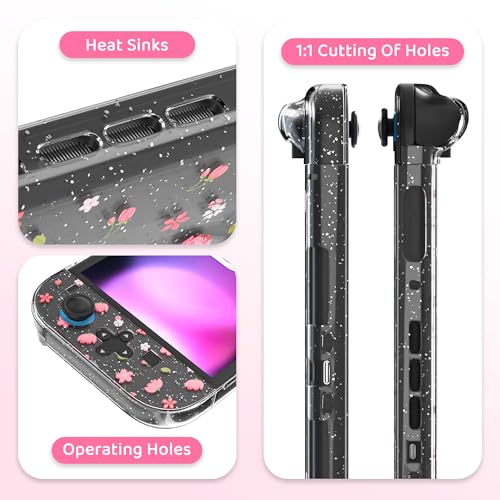 GLDRAM Cute Case for Nintendo Switch 2 2025 Clear Glitter Sakura PC Protective Case Split PC Joycon Cover Hardshell Shock Scratch Skin Protector Accessories for Girls Cherry Blossom - Image 3