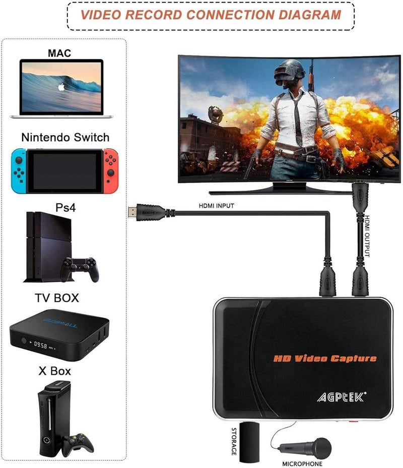 Mypin بطاقة التقاط الفيديو HDMI بدقة 1080P مسجل ألعاب HD متوافق مع Xbox One/360/ PS4/ Wii U/Nintendo Switch ويدعم الميكروفون للتعليق - لا حاجة لجهاز كمبيوتر - Image 3