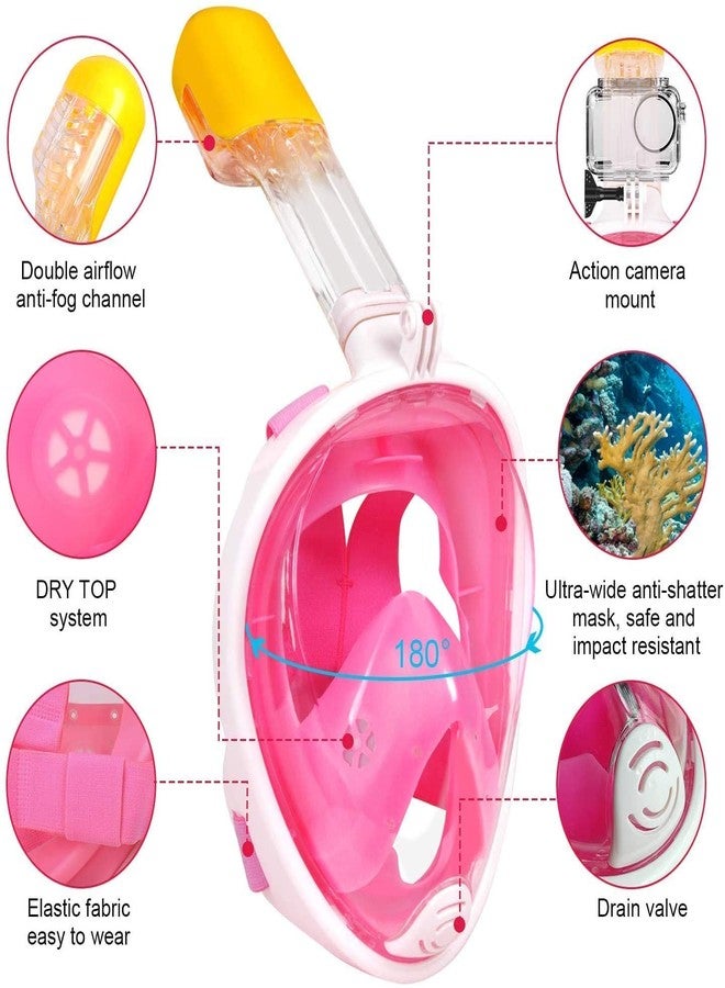 Jolfay Full Face Snorkel Mask - Snorkeling Gear for Adults and Kids - Diving Mask with 180° Panoramic Viewing - Anti Fog & Anti Leak Scuba Mask Pink (L/XL) - Image 3