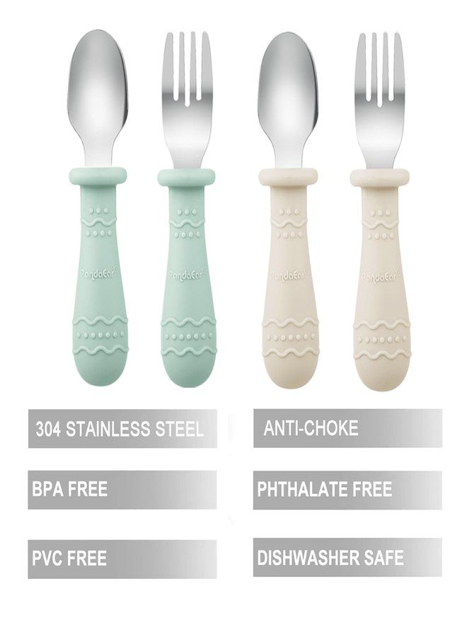 PandaEar Baby Feeding Set| 2 Pack Silicone Divided Suction Plate, 2 Set Toddler Spoons & Forks| Baby Led Weaning Supplies Self Feeding Eating Utensils - Image 4