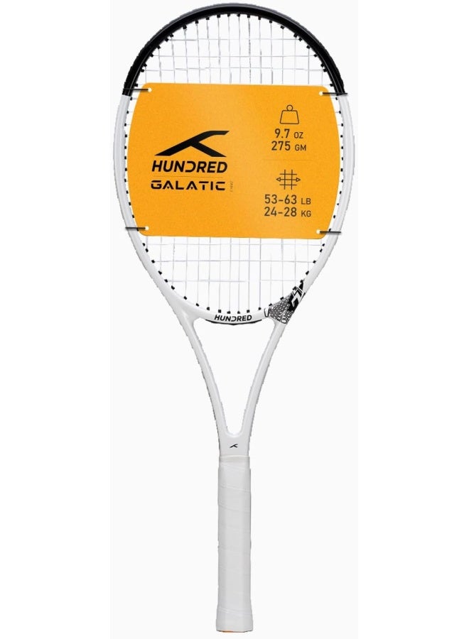HUNDRED Galactic Strung Tennis Racket With Full Cover | 4 Points Head Light | Grip Size 2 (4 1/4 Inches) | 275 Grams (White/Black) - Image 1