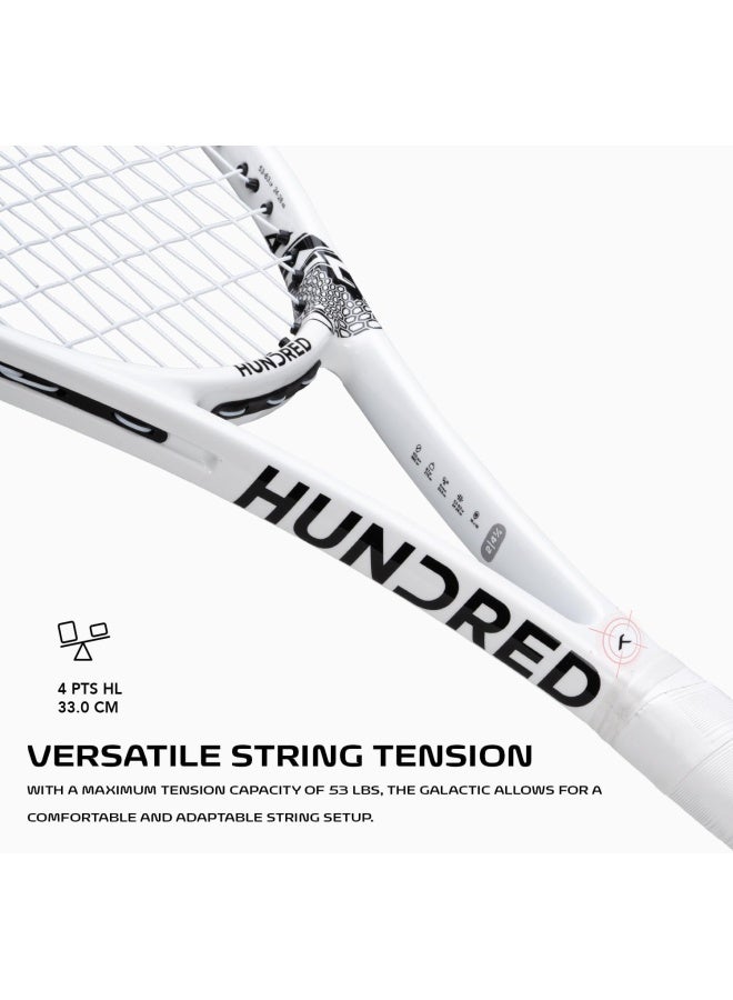 HUNDRED Galactic Strung Tennis Racket With Full Cover | 4 Points Head Light | Grip Size 2 (4 1/4 Inches) | 275 Grams (White/Black) - Image 3