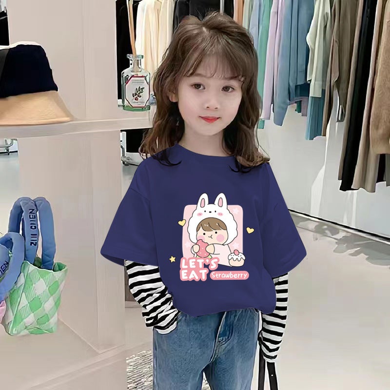 G2039# Girls' Long-Sleeved T-Shirt Spring New Children'S Base Shirt Pure Cotton All-Match Top Girl'S Stripe - Image 5