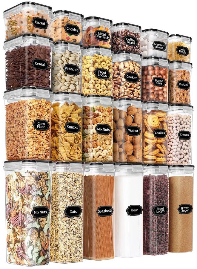 PRAKI Airtight Food Storage Containers Set with Lids - 24 PCS, BPA Free Kitchen and Pantry Organization, Plastic Leak-proof Canisters for Cereal Flour & Sugar - Labels & Marker - Image 1