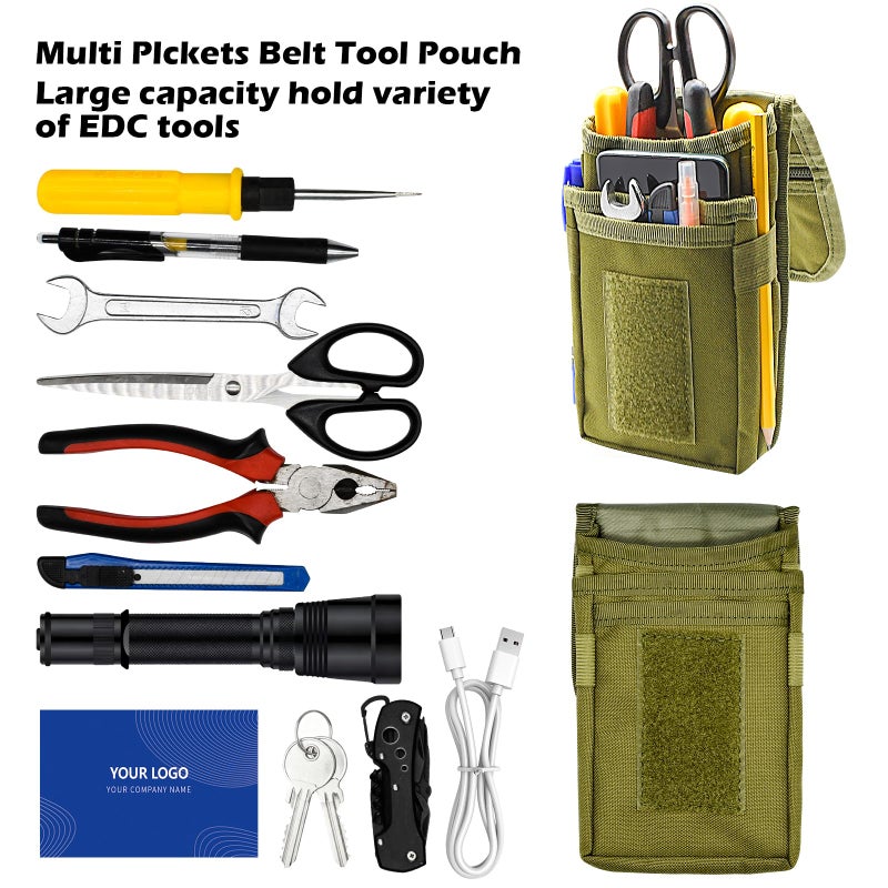 KATOLK Belt Tool Pouch, Tactical Utility Organizer with Cell Phone Holder, Durable Heavy-Duty 1000D Nylon EDC Multitool Holster with Multi-Pockets for Electricians, Handymen, Work, Hiking, Daily Use - Image 2