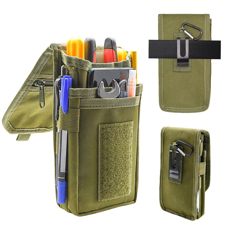 KATOLK Belt Tool Pouch, Tactical Utility Organizer with Cell Phone Holder, Durable Heavy-Duty 1000D Nylon EDC Multitool Holster with Multi-Pockets for Electricians, Handymen, Work, Hiking, Daily Use - Image 1