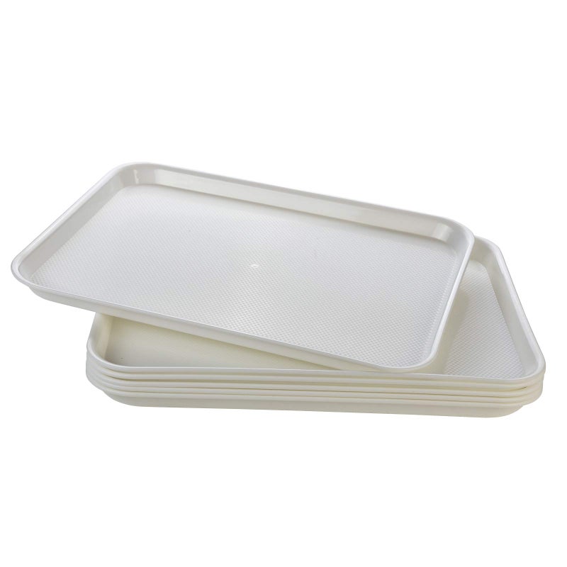 Eslite Rectangular Plastic Serving Trays,Fast Food Serving Cafeteria Trays,17"X13",Set of 6(White) - Image 1