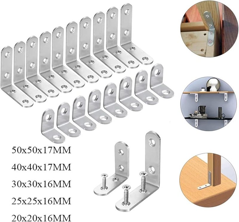 Corner Brackets 50PCS 20x20x16MM Stainless Steel L Bracket Right Angle Fastener For Furniture - Image 4