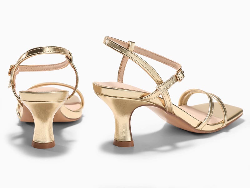 Coutgo Womens Strappy Low Kitten Heels Square Open Toe Sandals Ankle Strap Comfortable Summer Dressy Shoes, Gold, Size 7.5 - Image 5