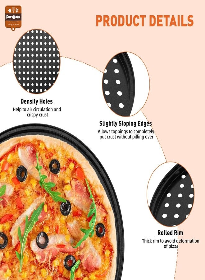 PureBake صينية بيتزا PureBake مقاس 11 بوصة بفتحات - صينية بيتزا غير لاصقة للفرن - صينية خبز بيتزا دائرية مثقبة من الفولاذ الكربوني، أدوات خبز بيتزا للمنزل والمطاعم والمطابخ، أسود - Image 3