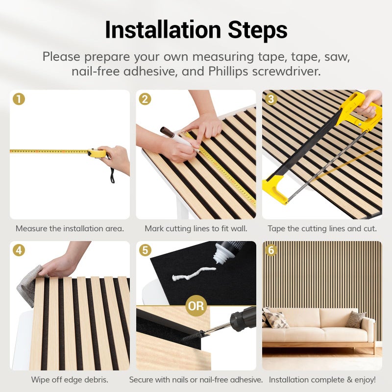 TONOR Wood Wall Panels for Interior Wall Decor, 4 Pack 47.2" x 23.6"(31ftÂ²) Wood Slat Acoustic Panels, Soundproof Wall Panels for Noise Cancelling and Decoration, Living Room, Bedroom, Office, Black - Image 5