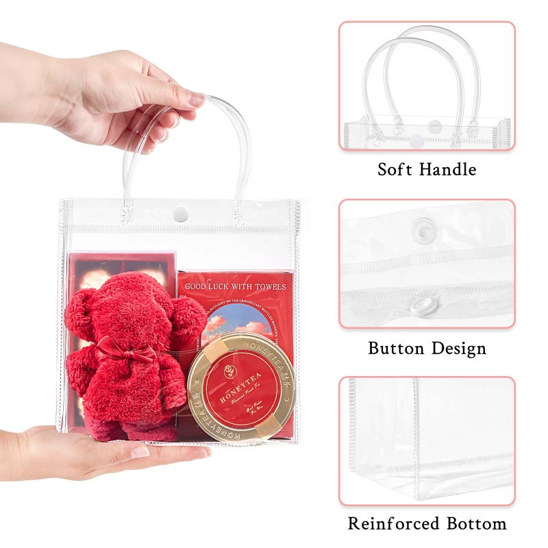 Mauproy 50 Pack Clear Plastic Gift Bags with Handles, Party Favor Bags with Ribbons and Tags, Reusable Goodie Tote Bags for Valentine's Day Wedding Baby Shower (6.9â€ x 6.9â€ x 3.5") - Image 3