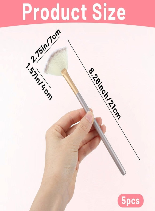Matwsec 5 PCS Facial Brush, Fan Makeup Brushes Face Mask Brush Blush Face Mask Acid Applicator Multi Use Cosmetic Tools for Peel Mud Cream (Champagne) - Image 2