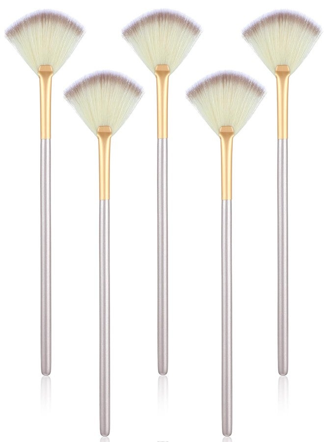 Matwsec 5 PCS Facial Brush, Fan Makeup Brushes Face Mask Brush Blush Face Mask Acid Applicator Multi Use Cosmetic Tools for Peel Mud Cream (Champagne) - Image 1