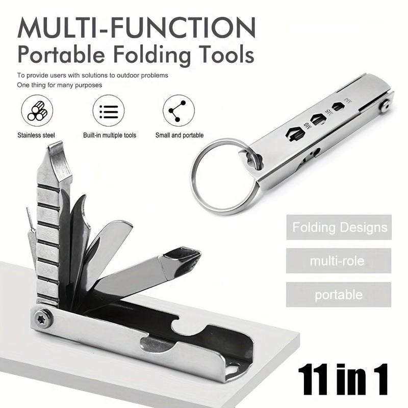 Silvery Multi Functional Keychain Mini Tool With Phone Stand Card Ejector - Image 1