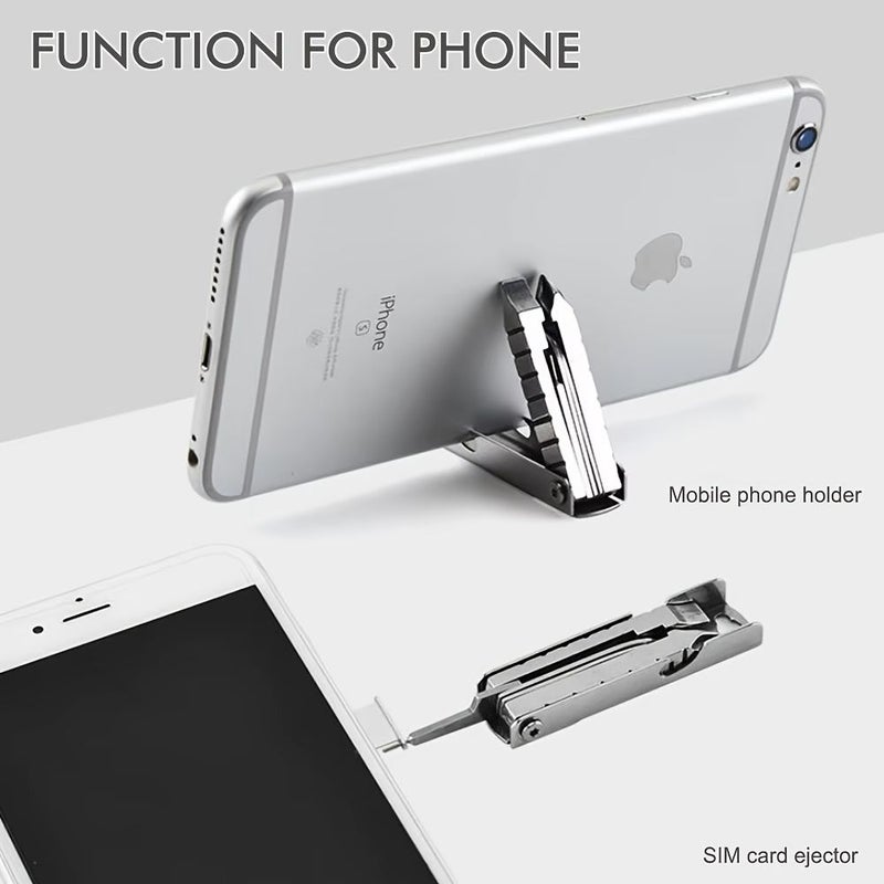 Silvery Multi Functional Keychain Mini Tool With Phone Stand Card Ejector - Image 5