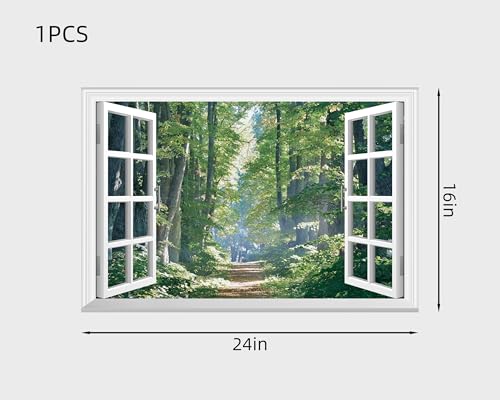 FLFK Fake Window Wall Decal Road in The Forest Faux Window Wall Mural for Wall Decor Peel and Stick Wall Sticker24x16 - Image 3