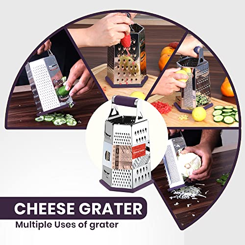 Utopia Kitchen Cheese Grater & Shredder Stainless Steel 6 Sided Box Grater Large Grating Surface with 6 Razor Sharp Blades Non-Slippery Rubber Bottom Plum - Image 5