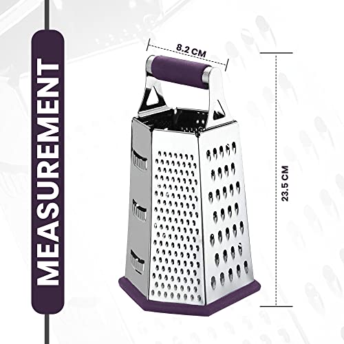 Utopia Kitchen Cheese Grater & Shredder Stainless Steel 6 Sided Box Grater Large Grating Surface with 6 Razor Sharp Blades Non-Slippery Rubber Bottom Plum - Image 3