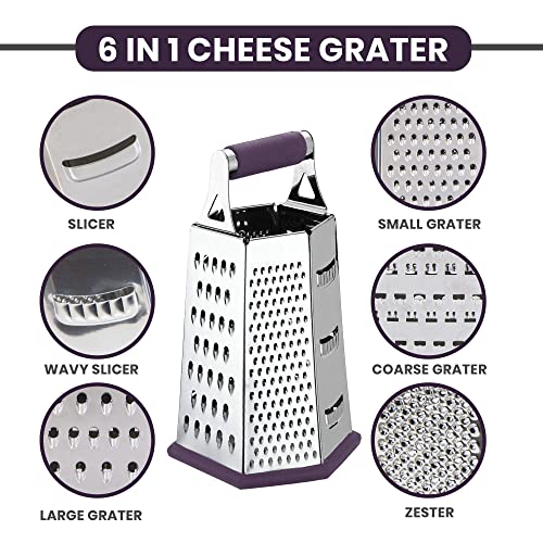 Utopia Kitchen Cheese Grater & Shredder Stainless Steel 6 Sided Box Grater Large Grating Surface with 6 Razor Sharp Blades Non-Slippery Rubber Bottom Plum - Image 4