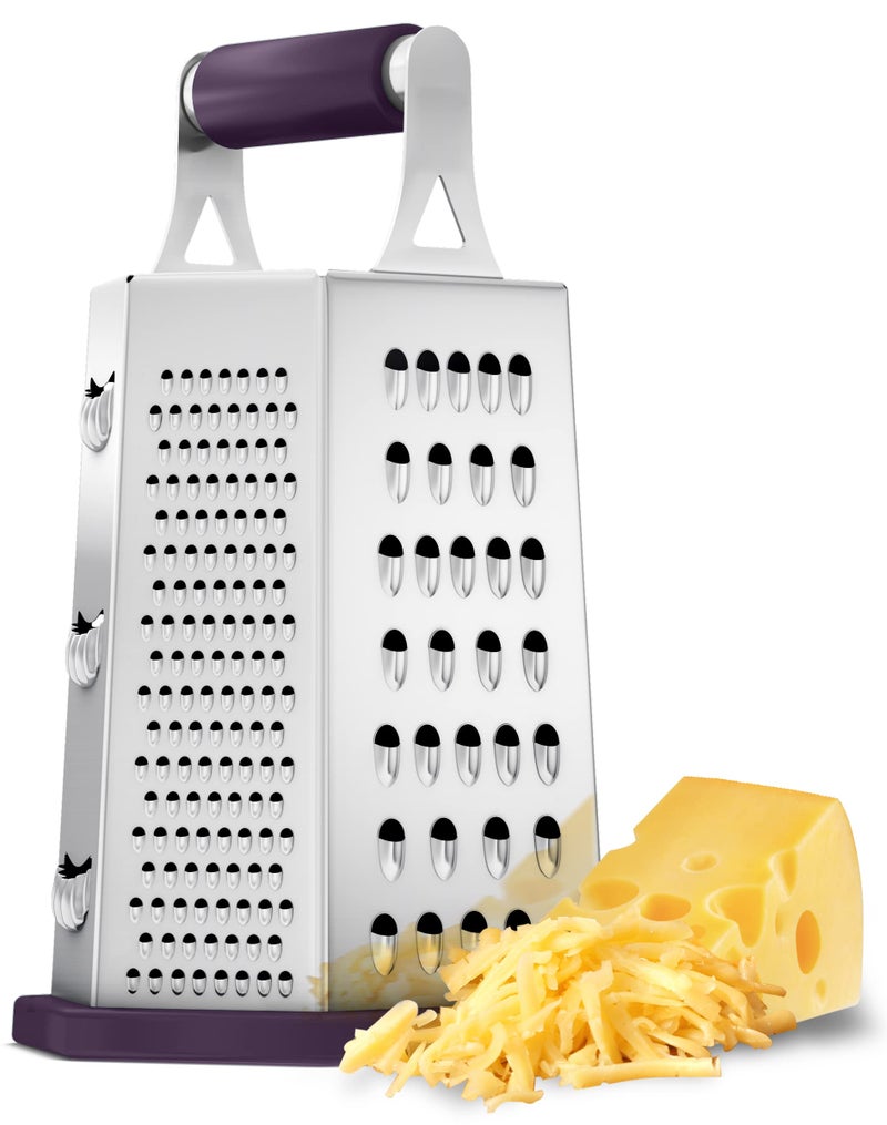 Utopia Kitchen Cheese Grater & Shredder Stainless Steel 6 Sided Box Grater Large Grating Surface with 6 Razor Sharp Blades Non-Slippery Rubber Bottom Plum - Image 1