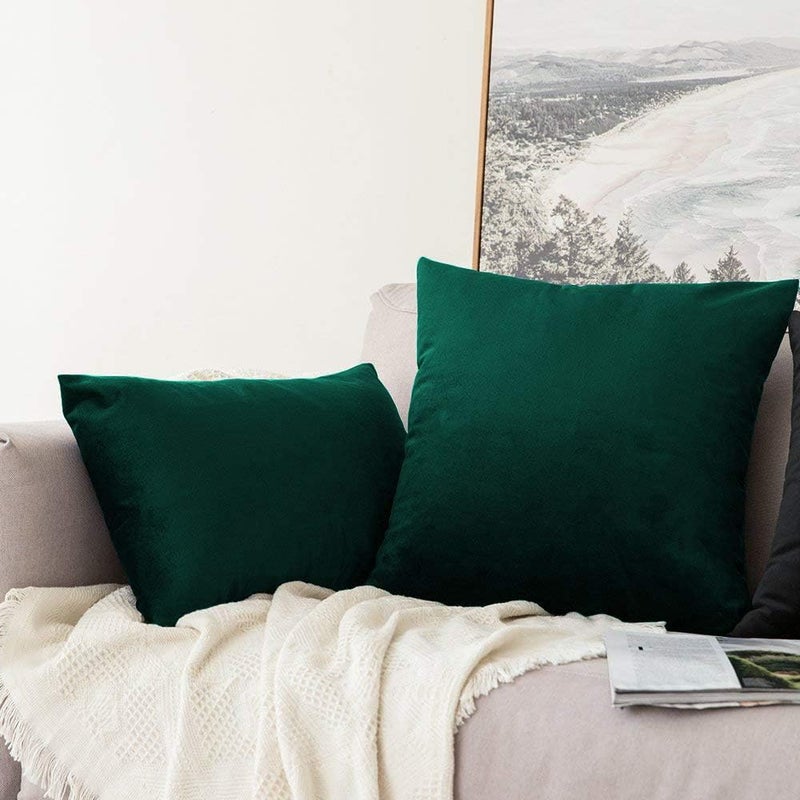Khooti Rectangular Velvet Cushion Cover, 20x30 (Army Green)(Pack of 2) - Image 2