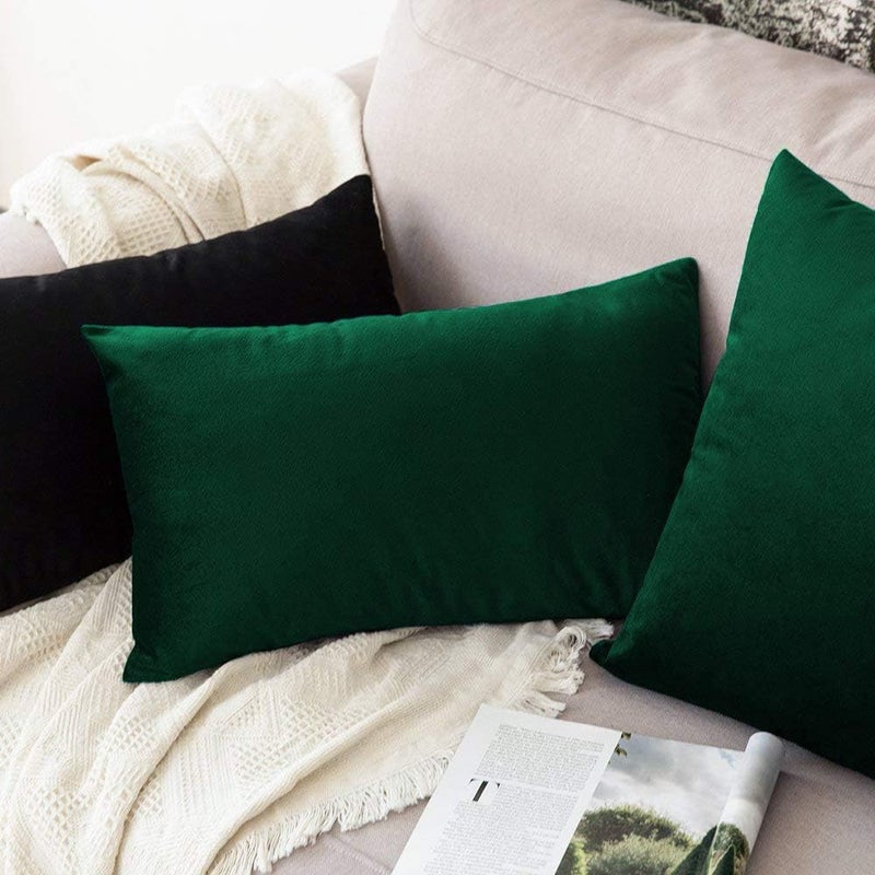 Khooti Rectangular Velvet Cushion Cover, 20x30 (Army Green)(Pack of 2) - Image 3