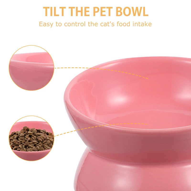 Alasum Elevated Cat Food Bowl With Tilted Design Neck Protection High Base Ceramic Feeder Dual Color Beige - Image 4