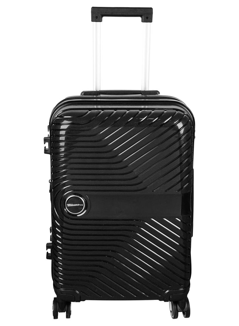 ميلانو شنطة سفر مقاس 24 ضد الكسر بعجلات 360° بتصميم عصري - بقفل رقمى وسوستة توسيع اضافيه - أسود - Image 1