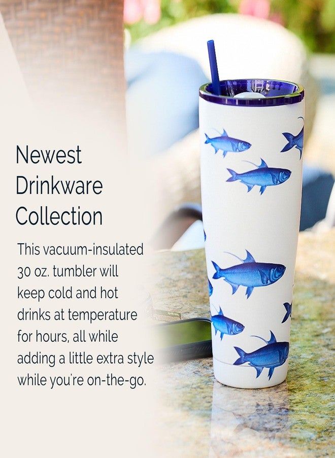 Caskata School of Fish Stainless Steel Insulated Tumbler | Cup, Lid & Straw Set for Travel, Commuting, & School | Perfect for Birthday, Christmas & Holiday Gifts | Blue on White Color | 30 oz - Image 4
