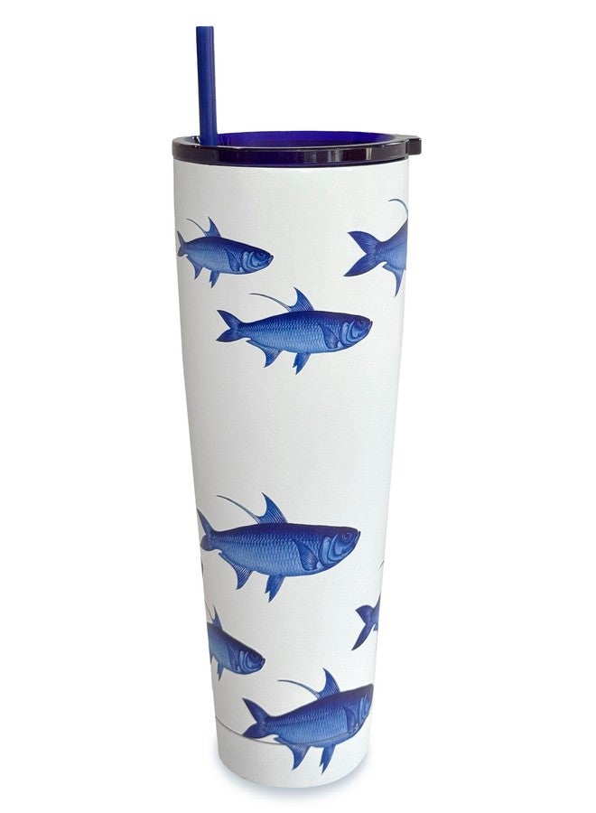 Caskata School of Fish Stainless Steel Insulated Tumbler | Cup, Lid & Straw Set for Travel, Commuting, & School | Perfect for Birthday, Christmas & Holiday Gifts | Blue on White Color | 30 oz - Image 1